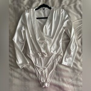 Elegant White Satin Bodysuit